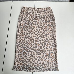 AFRM Beige Blush Animal Print Midi Skirt Elastic Soft Lined Mesh Stretch Sz M